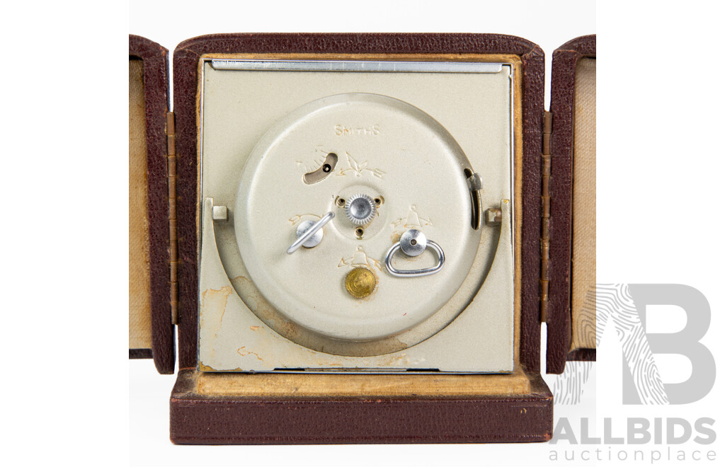 Vintage Smiths Seven Jewel Traveling Alarm Clock in Leather Carry Case