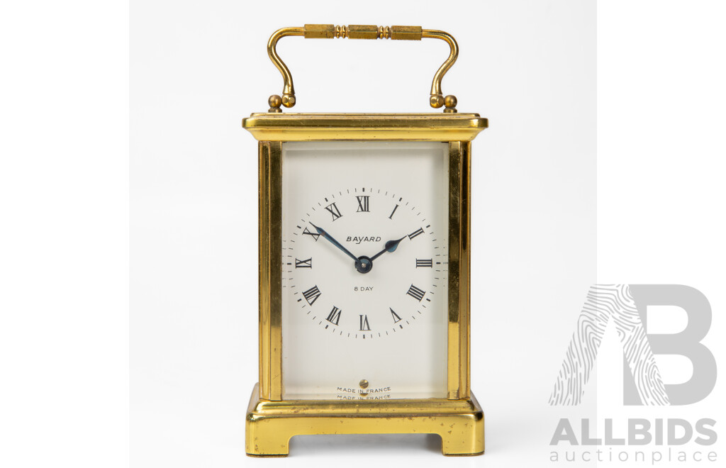 Vintage French Brass Eight Day Carriage Clock by Bayard