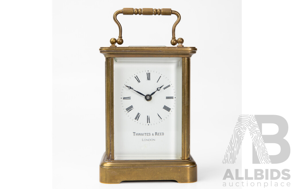 Vintage English Brass Eight Day Carriage Clock by Thwaites & Reed