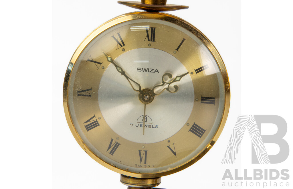 Vintage Swiza Brass Carriage Clock with Barometer