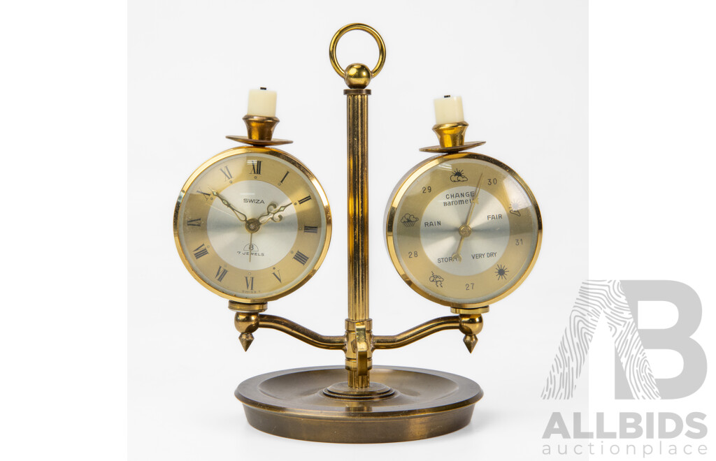 Vintage Swiza Brass Carriage Clock with Barometer