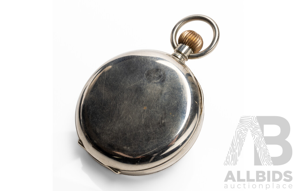 Vintage Argentan 8 Days Pocket Watch in Case with Sterling Silver Face