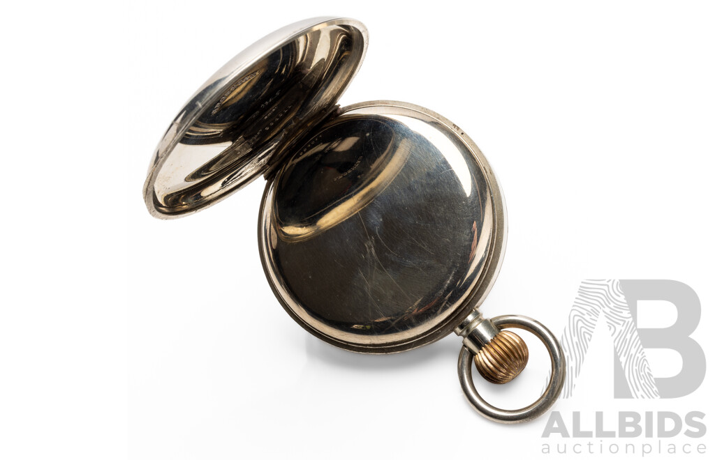 Vintage Argentan 8 Days Pocket Watch in Case with Sterling Silver Face