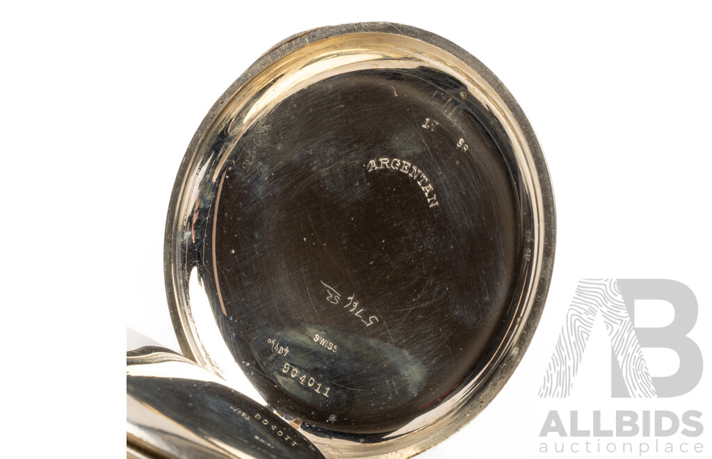 Vintage Argentan 8 Days Pocket Watch in Case with Sterling Silver Face
