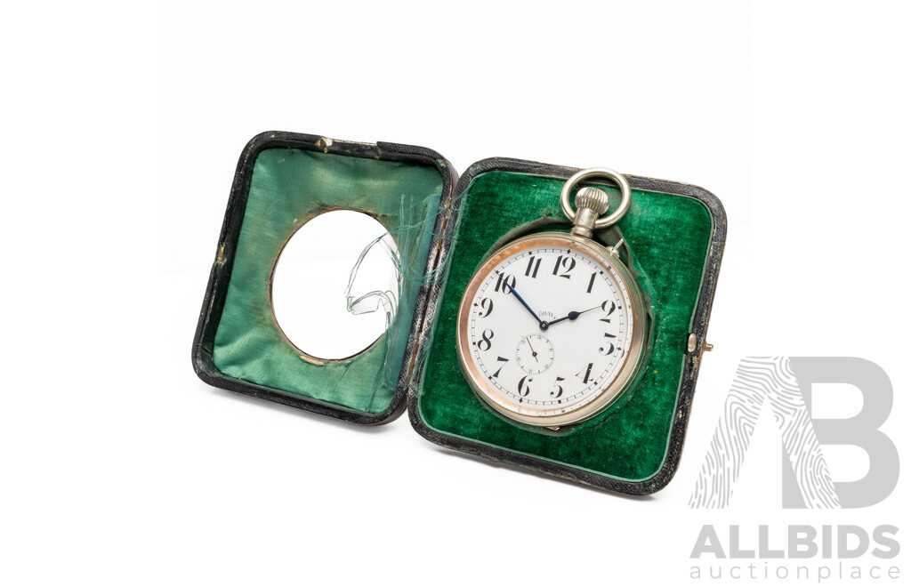 Large Vintage 8 Days Pocket Watch in Antique Case with Sterling Silver Face