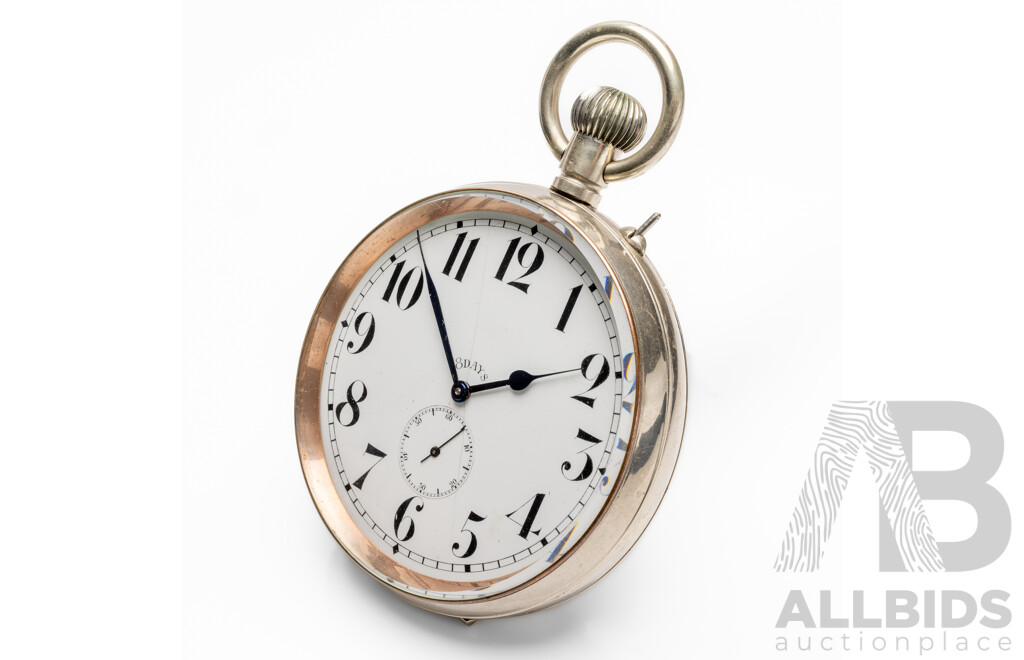Large Vintage 8 Days Pocket Watch in Antique Case with Sterling Silver Face