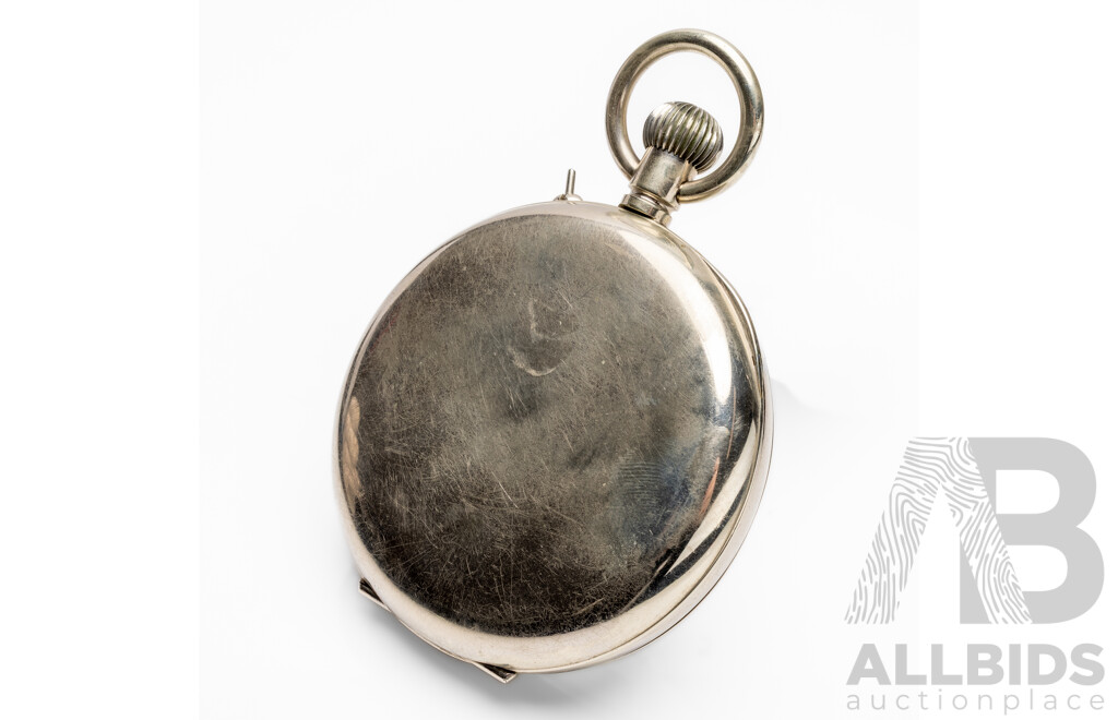 Large Vintage 8 Days Pocket Watch in Antique Case with Sterling Silver Face