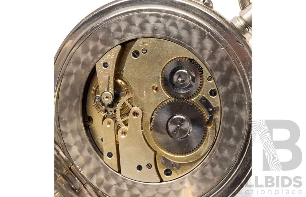 Large Vintage 8 Days Pocket Watch in Antique Case with Sterling Silver Face