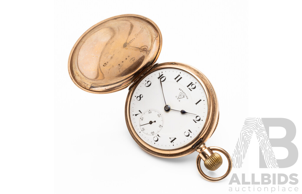 Vintage 9ct Rose Gold Keystone, USA Pocket Watch - 3992