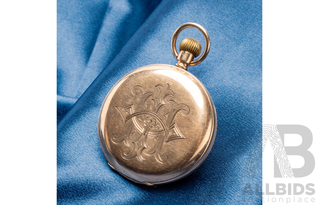 Vintage 9ct Rose Gold Keystone, USA Pocket Watch - 3992
