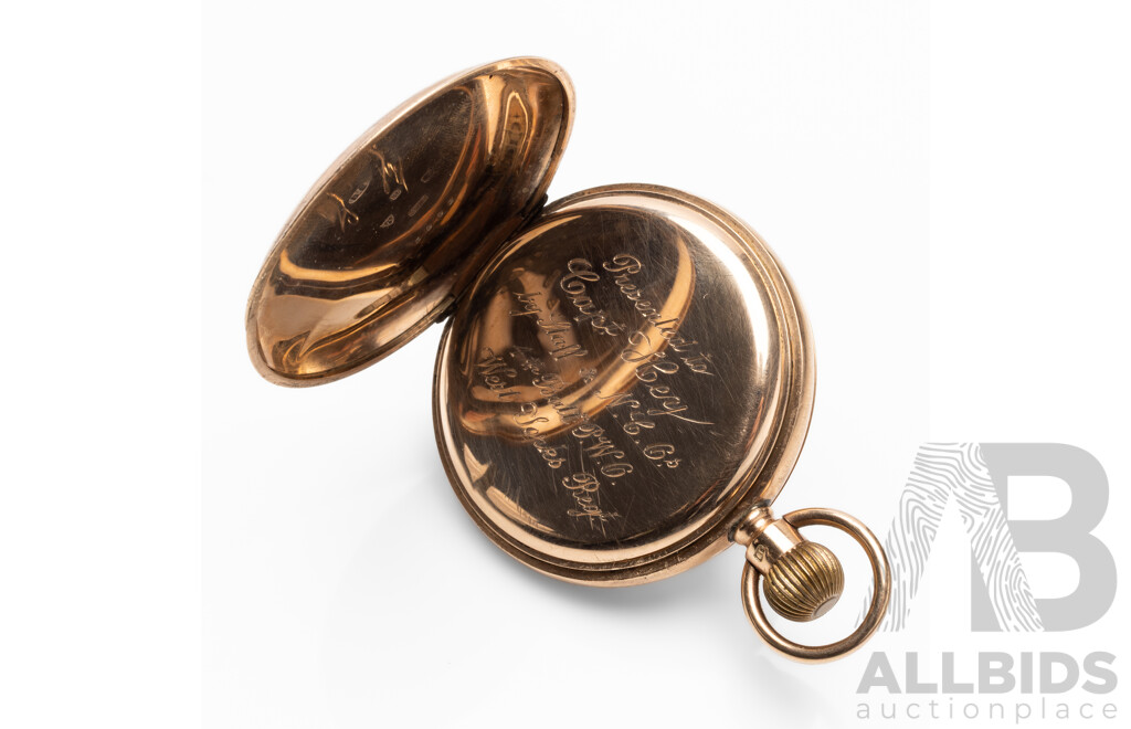 Vintage 9ct Rose Gold Keystone, USA Pocket Watch - 3992