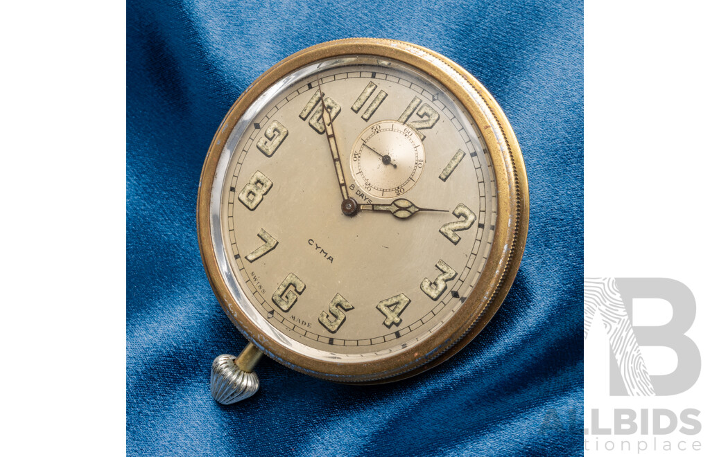 Vintage 8 Days Cyma Nickel Plated Swiss Made Pocket Watch - 5485