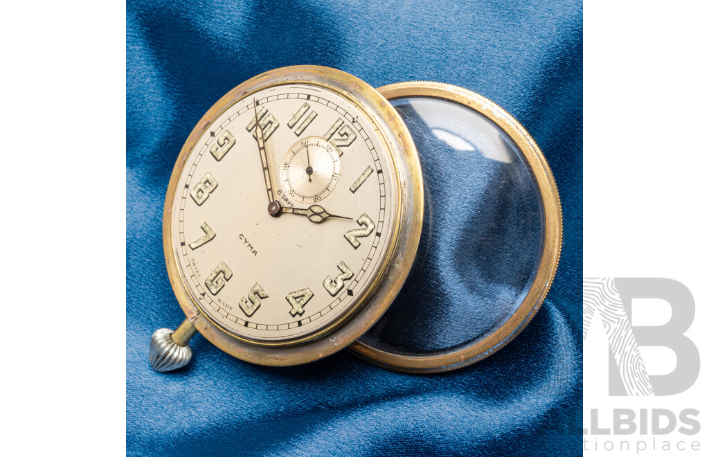 Vintage 8 Days Cyma Nickel Plated Swiss Made Pocket Watch - 5485