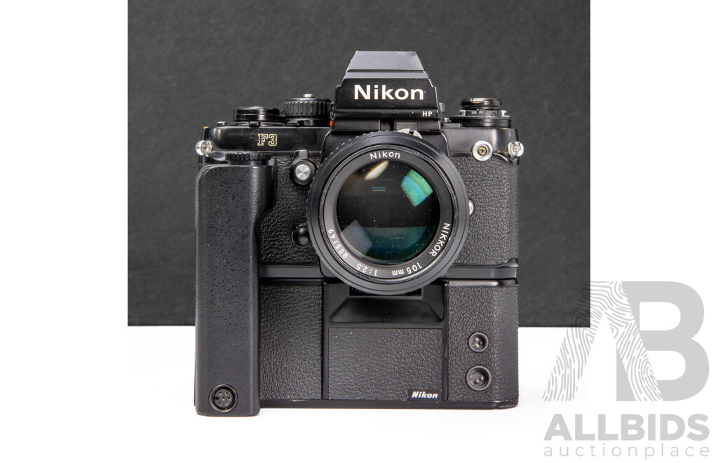 Nikon F3 35mm SLR Camera with Nikkor 105mm F/2.5 Lens and MD-4 Motor Drive