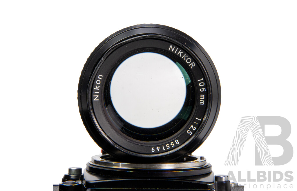 Nikon F3 35mm SLR Camera with Nikkor 105mm F/2.5 Lens and MD-4 Motor Drive