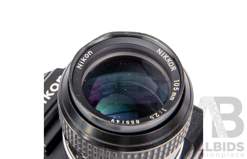 Nikon F3 35mm SLR Camera with Nikkor 105mm F/2.5 Lens and MD-4 Motor Drive
