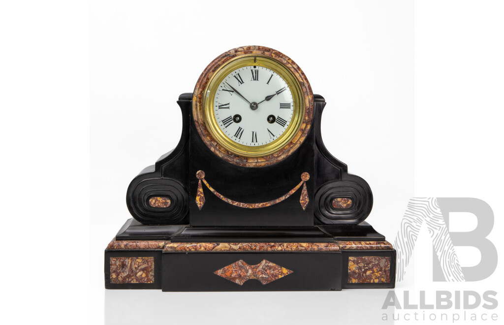 a Good 19th Century French Slate and Marble Drumhead Mantle Clock