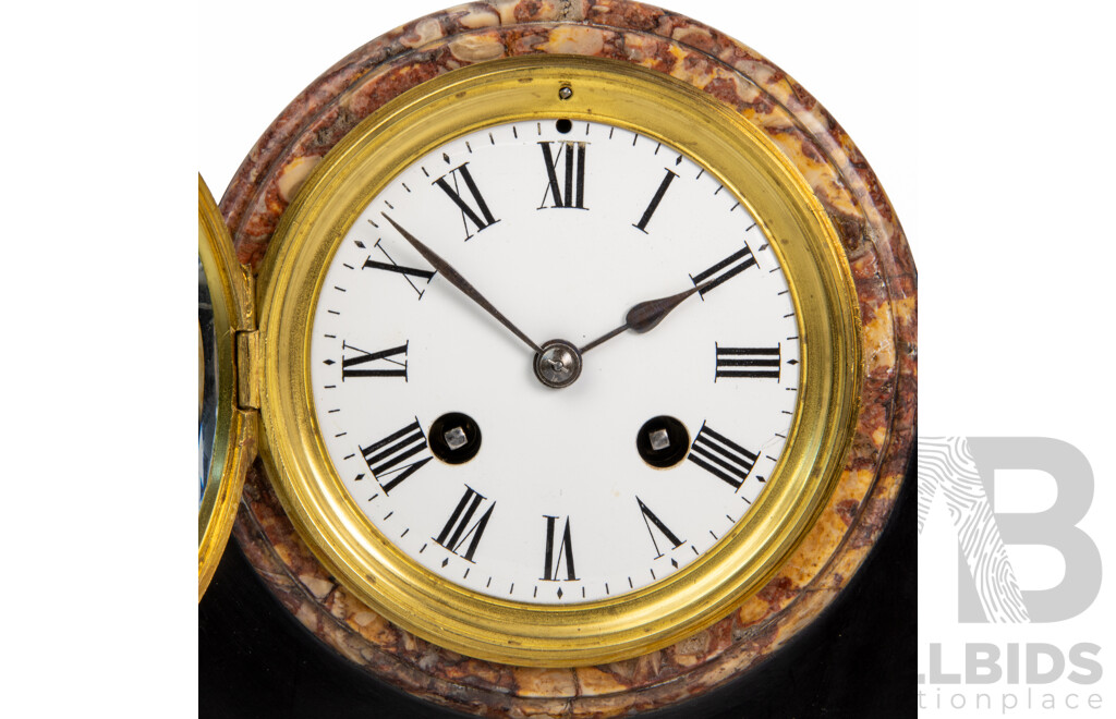 a Good 19th Century French Slate and Marble Drumhead Mantle Clock