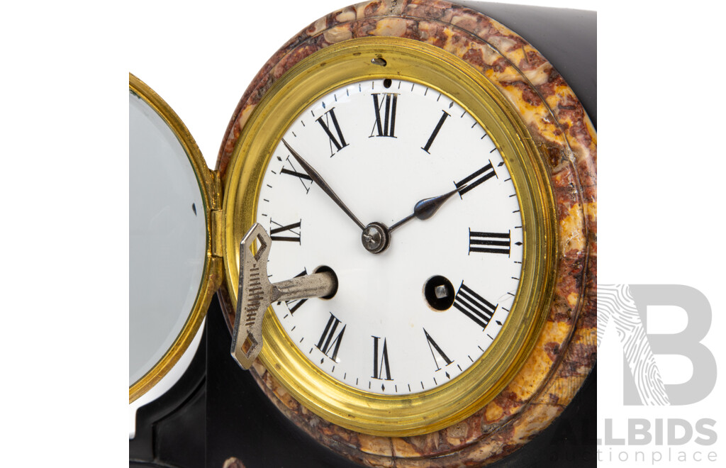a Good 19th Century French Slate and Marble Drumhead Mantle Clock