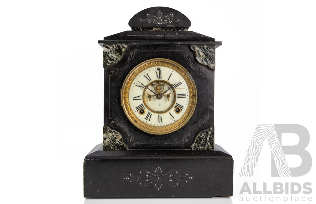 Black Marble Late 19th Century Mantle Clock