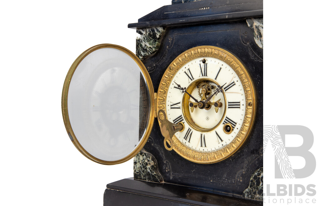 Black Marble Late 19th Century Mantle Clock