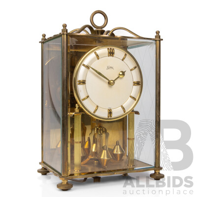 Mid Century Koma Brass Carriage Form Mantle Clock