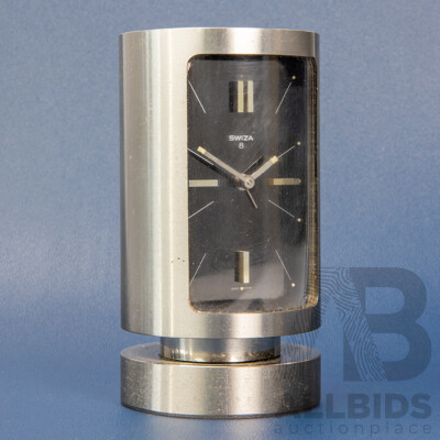 Vintage Chrome 1960s Swiza, Sheffield Eight Day Alarm Clock