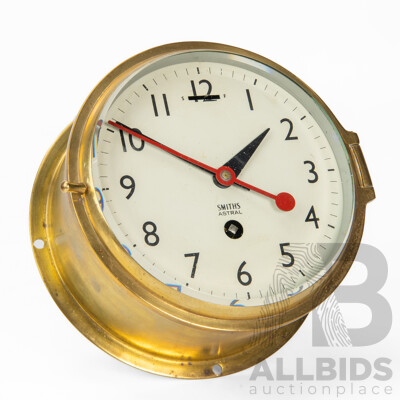 Smiths Astral Brass Marine Porthole Clock, Made in Great Britain, with Key