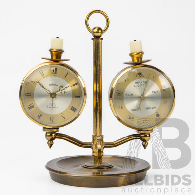 Vintage Swiza Brass Carriage Clock with Barometer