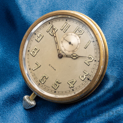 Vintage 8 Days Cyma Nickel Plated Swiss Made Pocket Watch - 5485