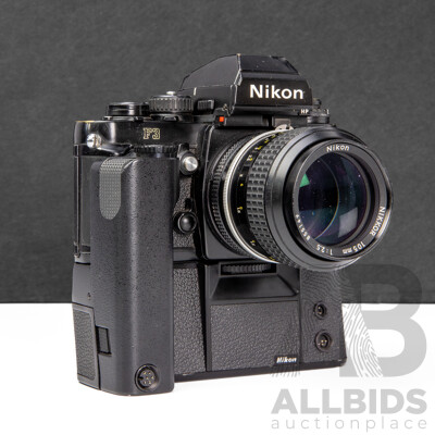 Nikon F3 35mm SLR Camera with Nikkor 105mm F/2.5 Lens and MD-4 Motor Drive