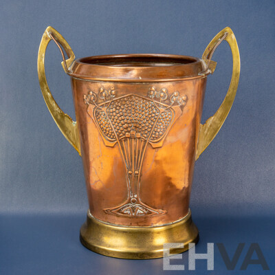 Brass and Copper Art Nouveau Twin Handled Vase