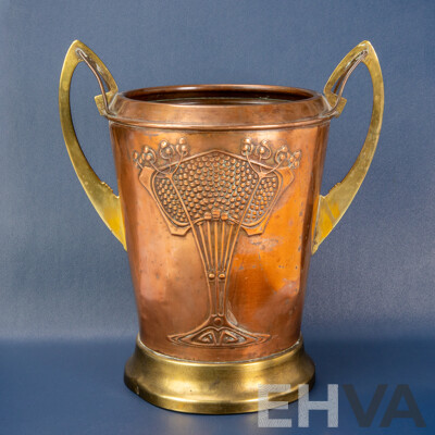 Brass and Copper Art Nouveau Twin Handled Vase