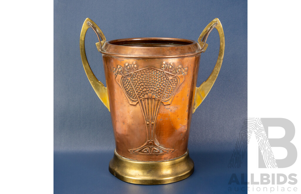 Brass and Copper Art Nouveau Twin Handled Vase