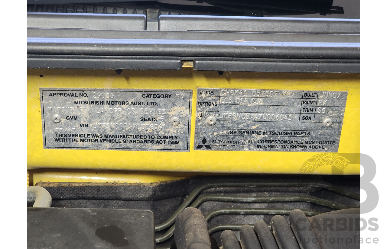 7/2007 Mitsubishi Lancer ES CH MY07 4d Sedan Yellow 2.4L