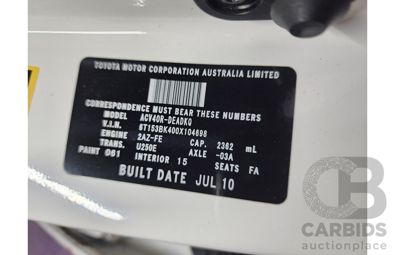 7/2010 Toyota Camry Altise ACV40R 09 UPGRADE 4d Sedan White 2.4L