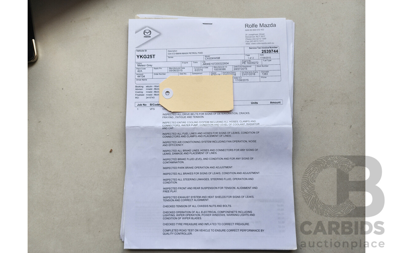 6/2015 Mazda Cx-5 MAXX (4x2) MY15 4d Wagon Grey 2.0L