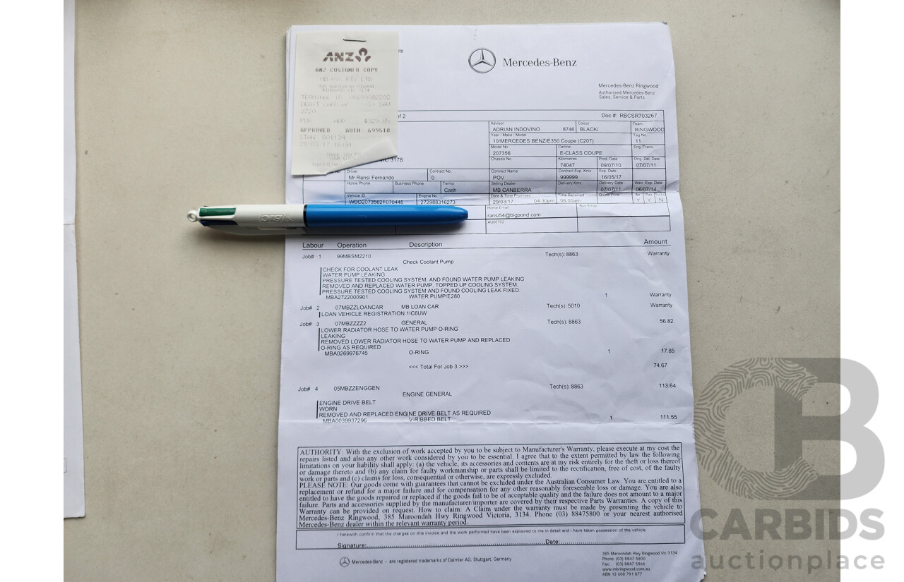 9/2010 Mercedes-Benz E350 Avantgarde 207 2d Coupe Black 3.5L