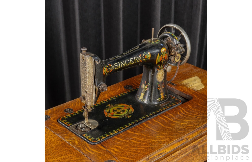 Vintage Singer Sewing Machine in Oak Case and on Treadle Base