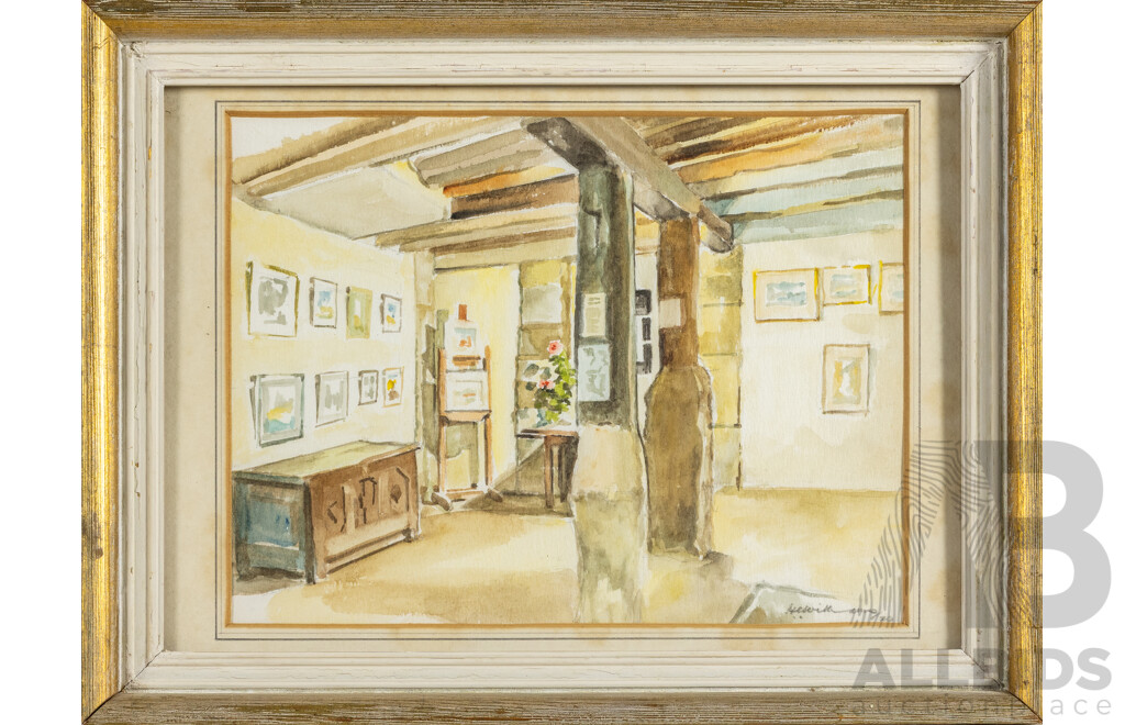 (Possibly)H.C.Williams (20th Century), Art Gallery with Roses, Original Vintage Watercolour on Card, 30H x 40W cm (frame)