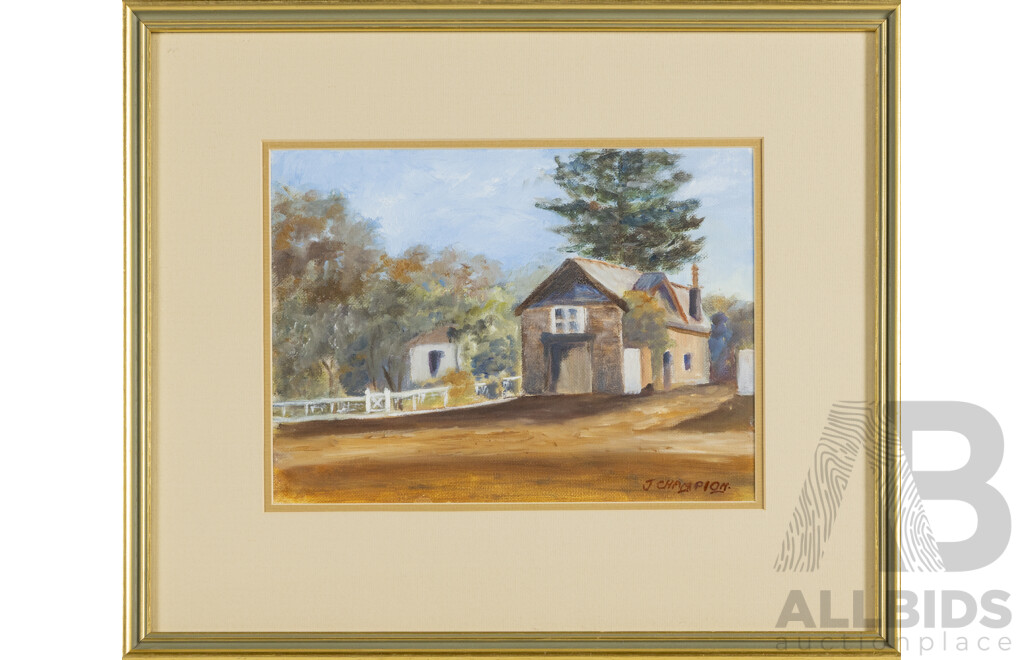 J. Champion (20th Century, Australian), Old Barn, Queenscliff, Original Oil on Canvas Board, 40H x 47W cm (frame)