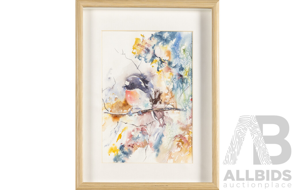 Penny Deacon (20th Century, Australian), Scarlet Robin, Original Watercolour, 42H x 32W cm (frame)