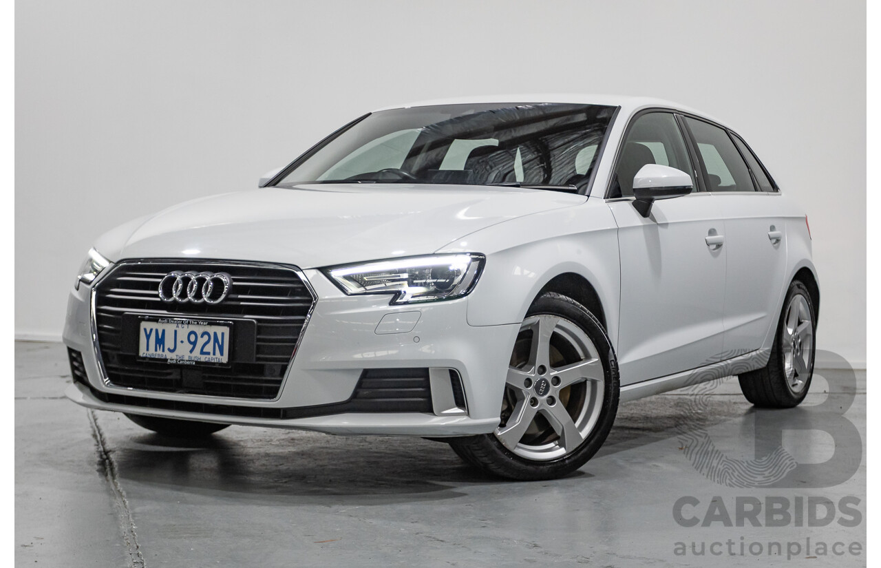 07/2017 Audi A3 Sport Sportback MY18 8V 4d Hatch Glacier White Metallic Turbo 2.0L