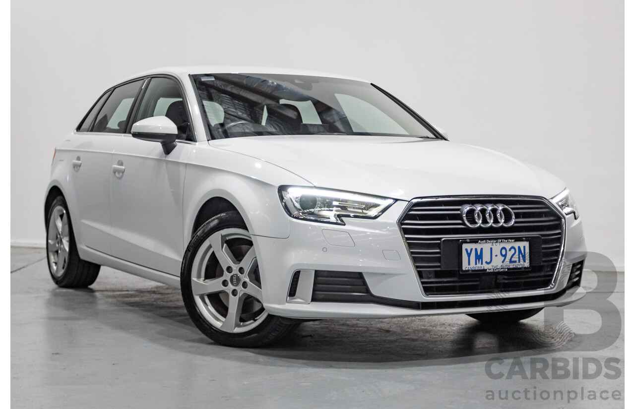 07/2017 Audi A3 Sport Sportback MY18 8V 4d Hatch Glacier White Metallic Turbo 2.0L