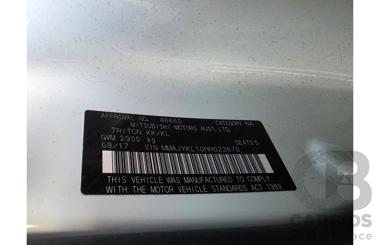 08/2017 Mitsubishi Triton GLX (4x4) MQ MY17 Dual Cab Utility White Turbo Diesel 2.4L