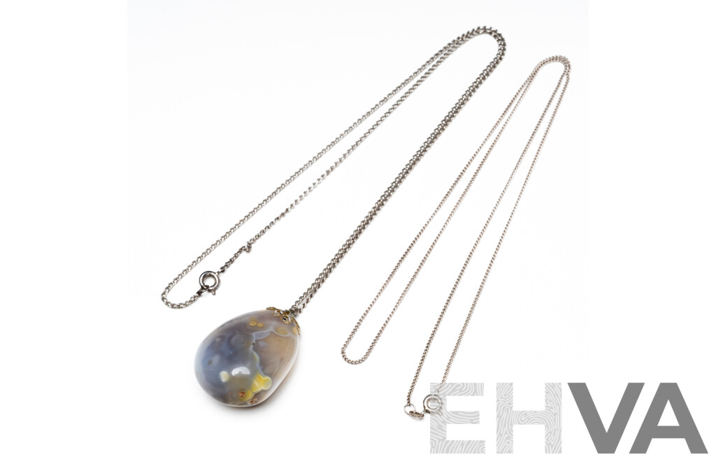 Lot of 2 Sterling Silver Necklaces and Chalcedony Pendant