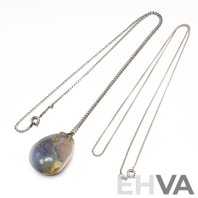 Lot of 2 Sterling Silver Necklaces and Chalcedony Pendant
