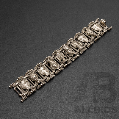 Silver Tone Chess Themed Panel Link Bracelet. Length - 19cms