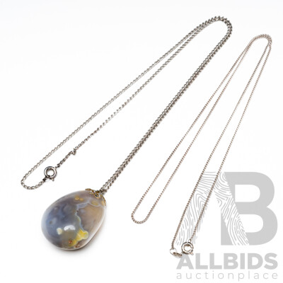 Lot of 2 Sterling Silver Necklaces and Chalcedony Pendant
