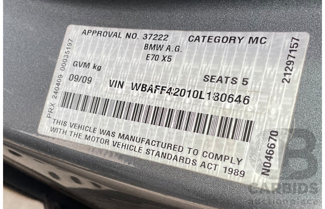 9/2009 BMW X5 Xdrive30d E70 MY09 4d Wagon Space Grey Metallic Turbo Diesel 3.0L